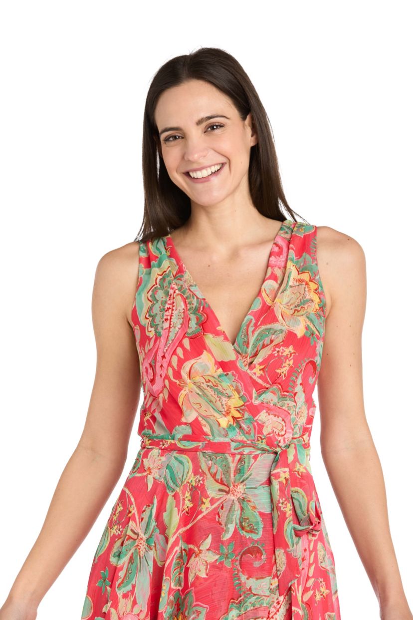 1Pc Printed Chiffon with Lurex Hi Lo Wrap Dress