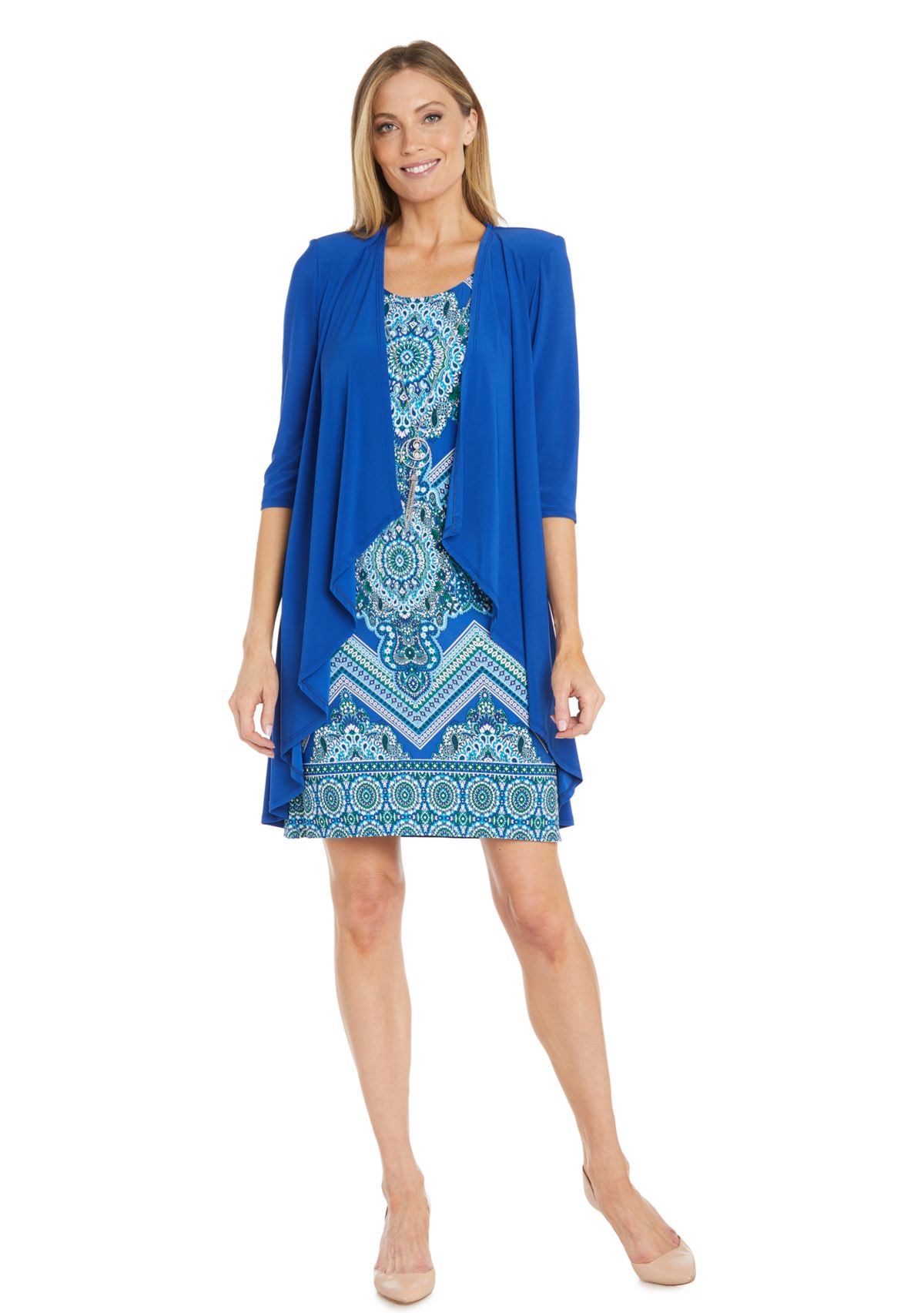 Womens 3/4 Sleeve Printed Jacket Dress