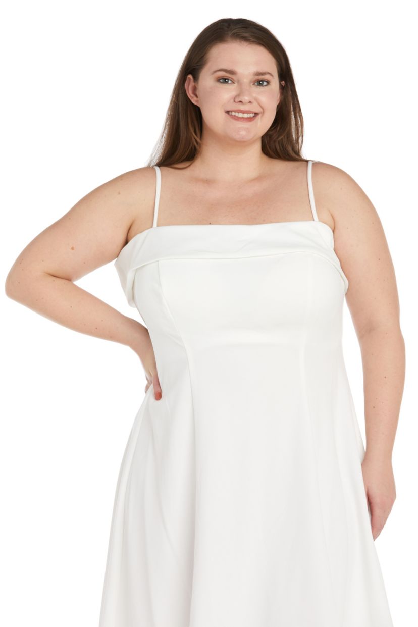 Short Scuba Crepe Cuff Bodice Fit Flair W Spaghetti Straps And Tie Back