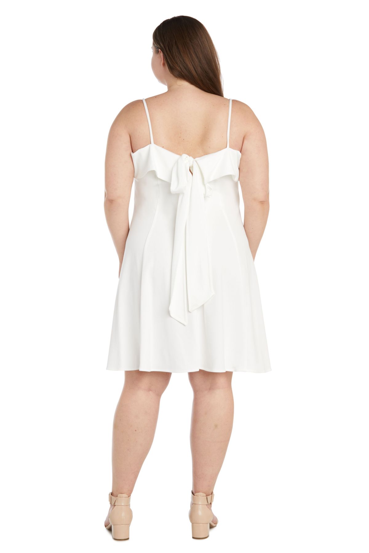 Short Scuba Crepe Cuff Bodice Fit Flair W Spaghetti Straps And Tie Back