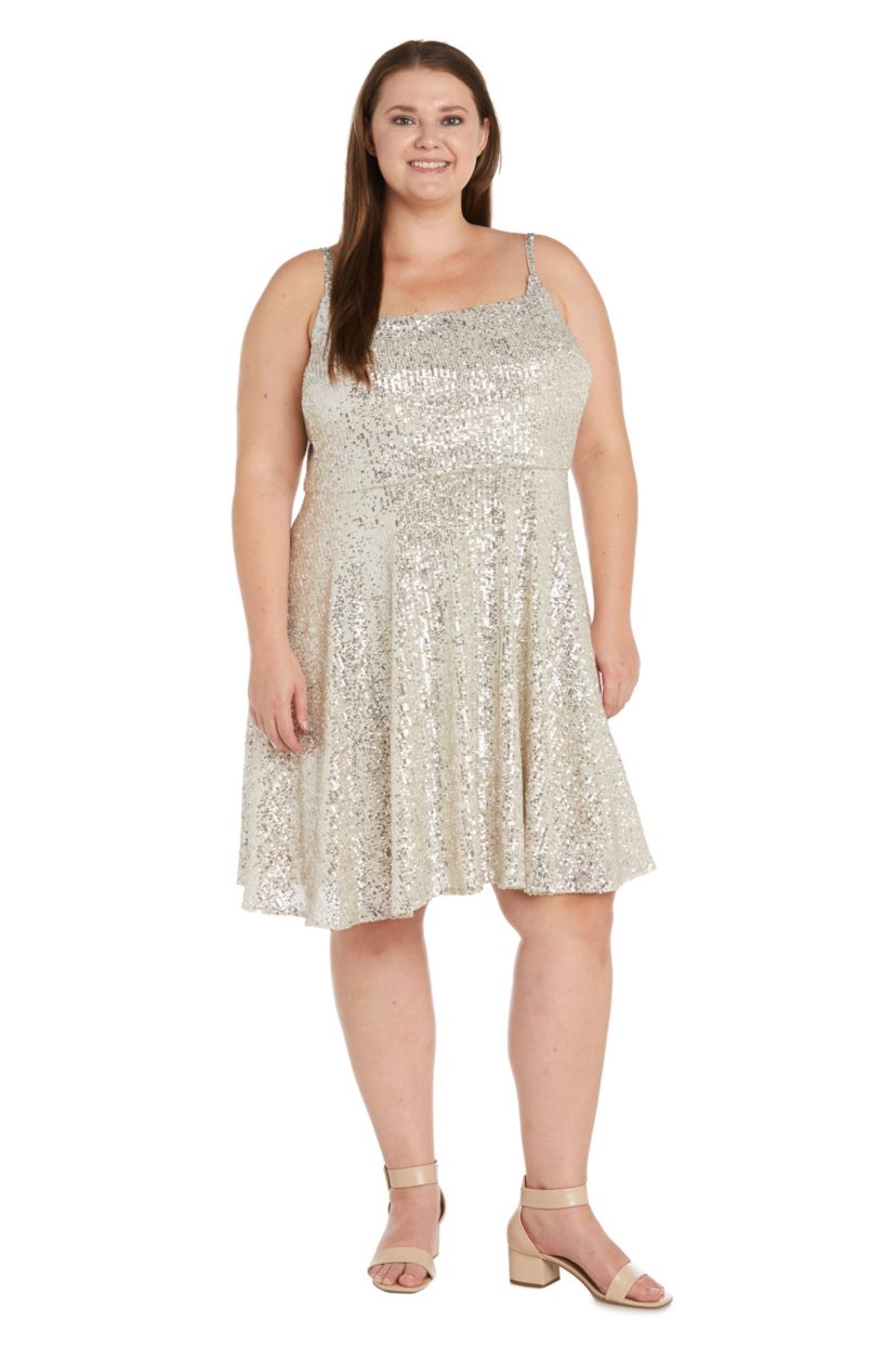 Short Sequin Skater W Wide U Neck And Back And Adjustible Spaghetti Straps