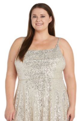 Short Sequin Skater W Wide U Neck And Back Adjustible Spaghetti Straps