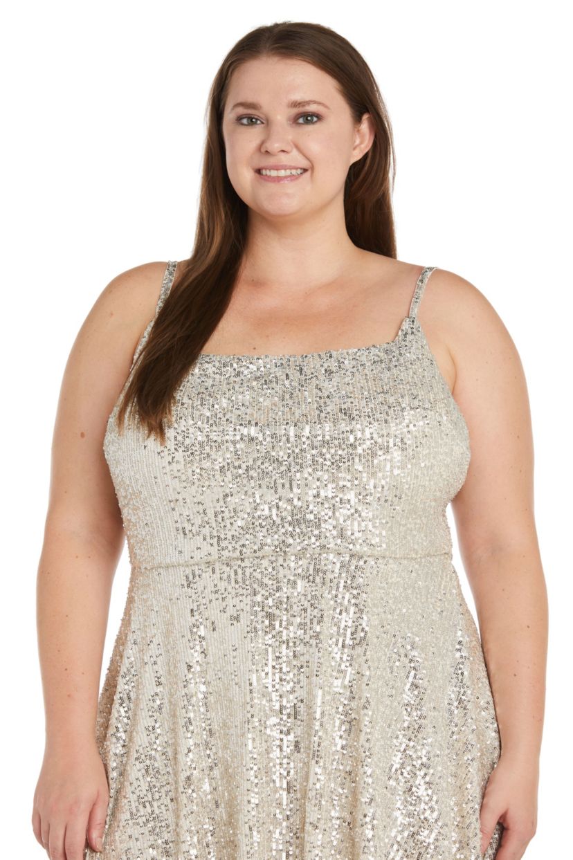 Short Sequin Skater W Wide U Neck And Back And Adjustible Spaghetti Straps