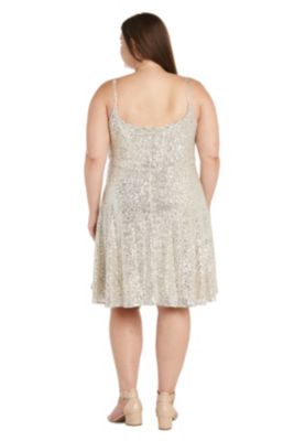 Short Sequin Skater W Wide U Neck And Back Adjustible Spaghetti Straps