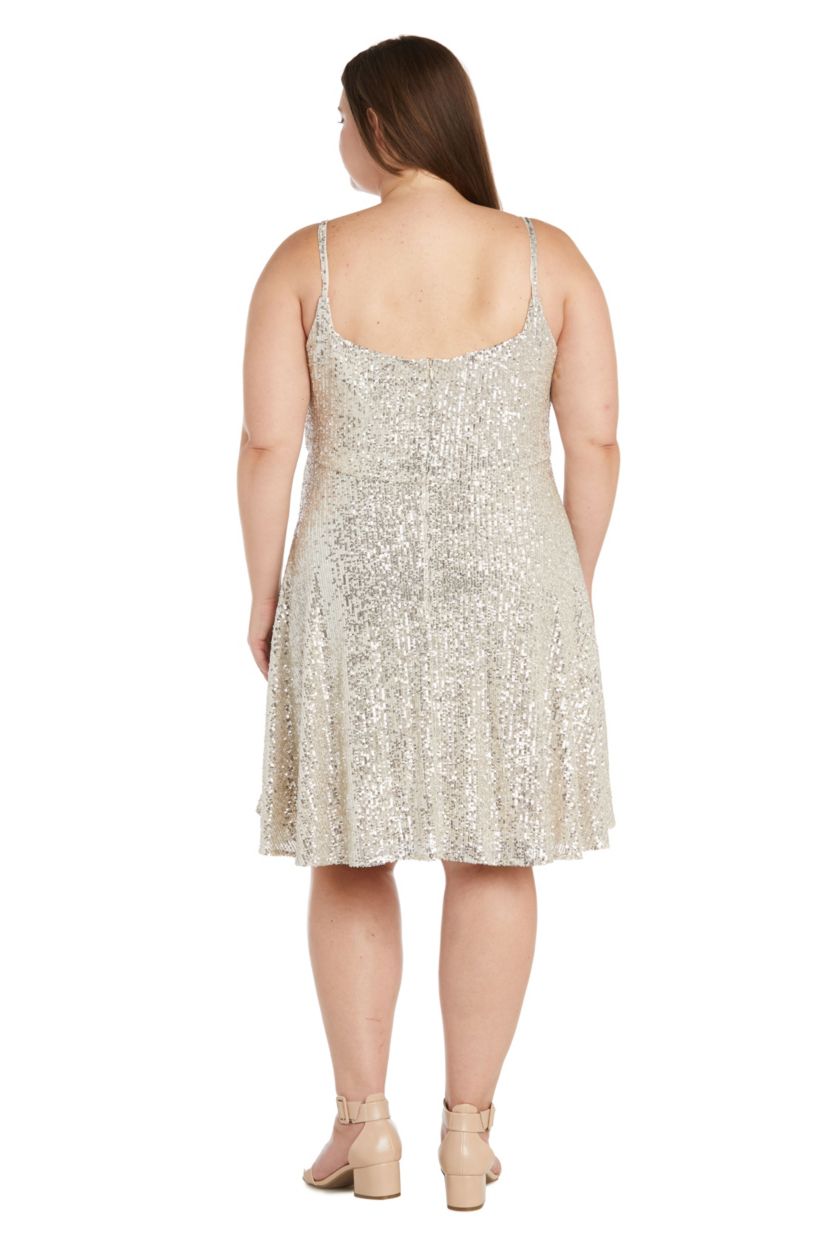 Short Sequin Skater W Wide U Neck And Back And Adjustible Spaghetti Straps