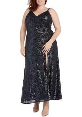 Long Sequin Sweetheart Neck W  Side Slit