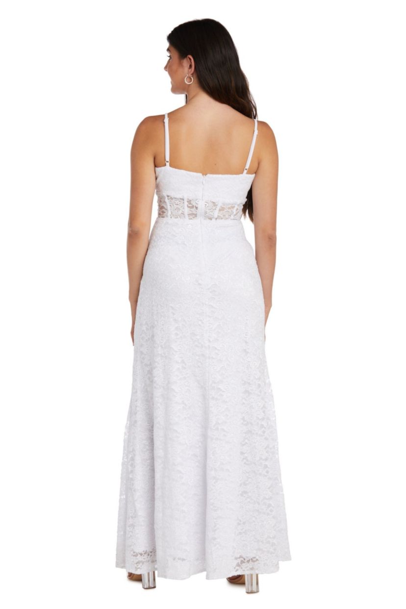 Long Lace Corset Scallop Bodice W/Illusion Detail And Spaghetti Straps