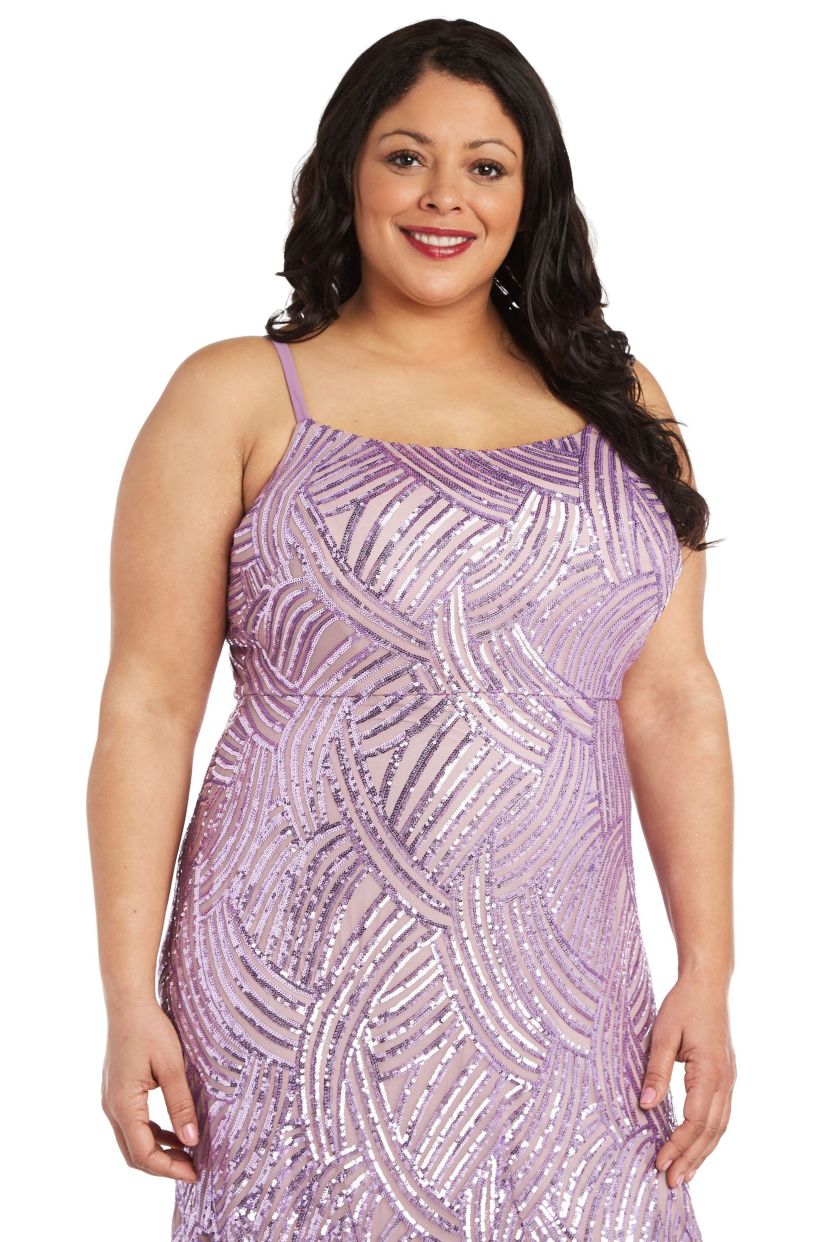 Long Brush Stroke Sequins With Square Neck, Spaghetti Straps, Lace Up And Open Back Detail