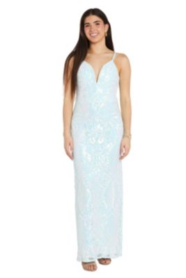 Long Sequin Side Slit Lace, Cleo Collar W/Cut Away Shldr, Scallop Open Front Detail Bodice, Cinched Cummerbund Waist W/Rhinestone