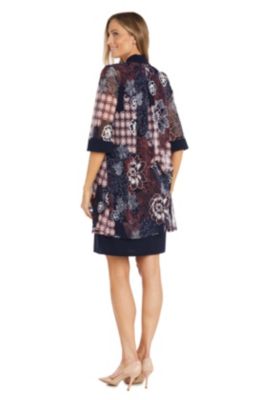 2Pc Puff Print And Ity Banded Swing Jacket Dress