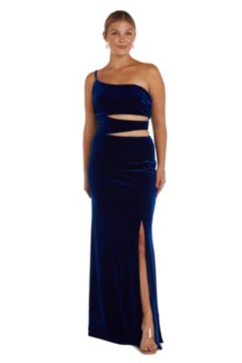 Long Stretch One Shoulder Velvet W Cut Out Side Details