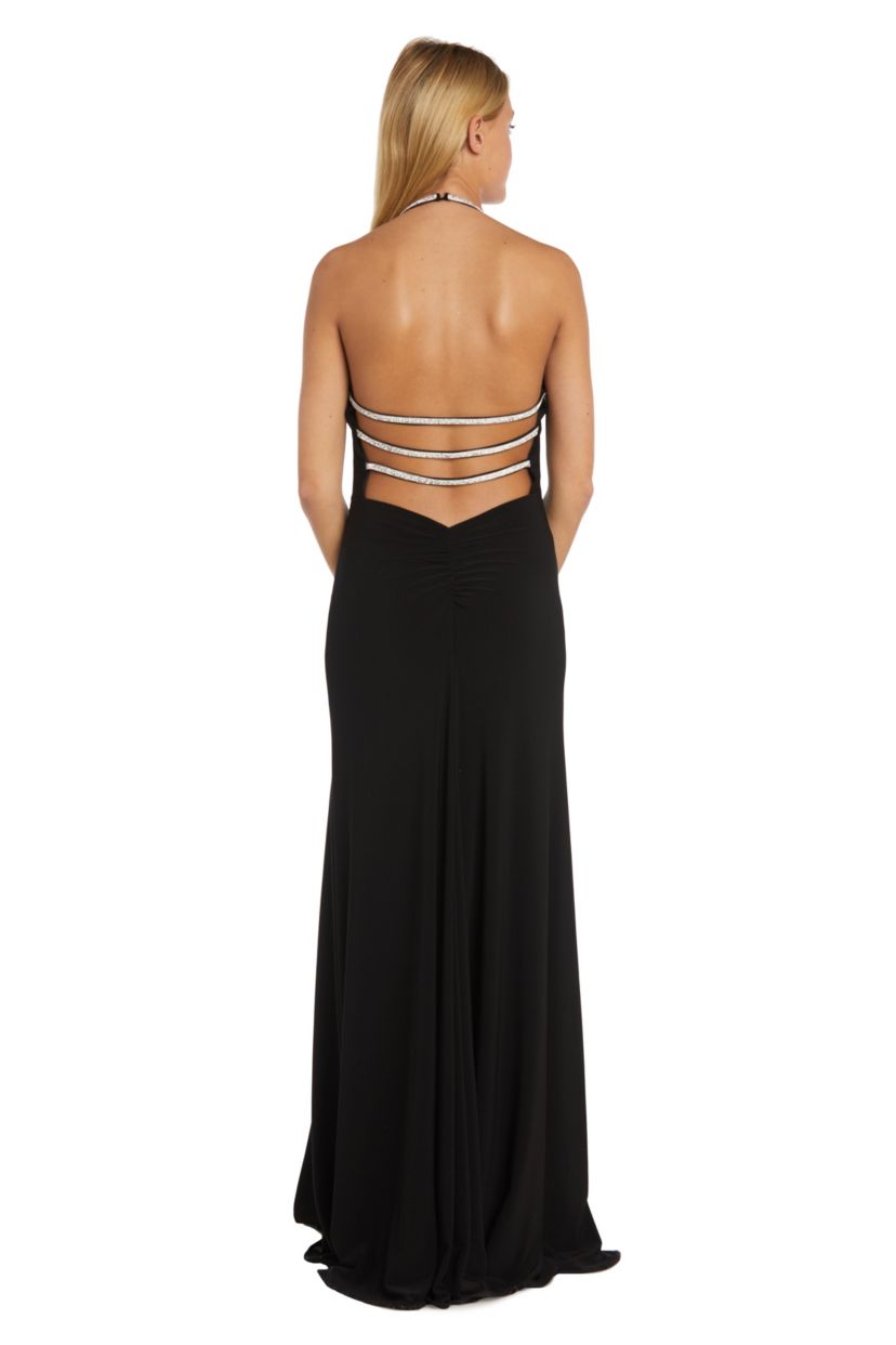 Ity Draped Front Bodice W Rhinestone Straps  Triple Strappy Back Detail  And Long Skirt W High Side Slit And Ruched Back Detail