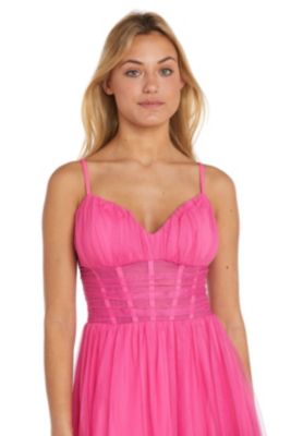 Long Sweetheart Neck Tulle Ballgown W Adjustable Spaghetti Straps  Corset Midriff And Pockets