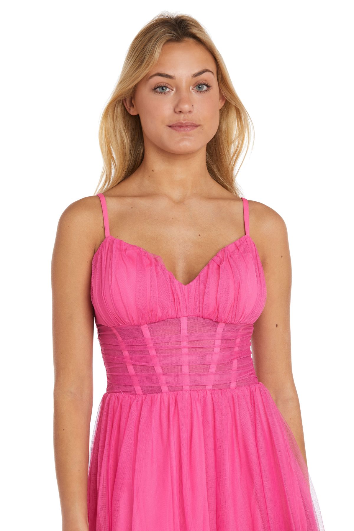 Long Sweetheart Neck Tulle Ballgown W Adjustable Spaghetti Straps  Corset Midriff  And Pockets