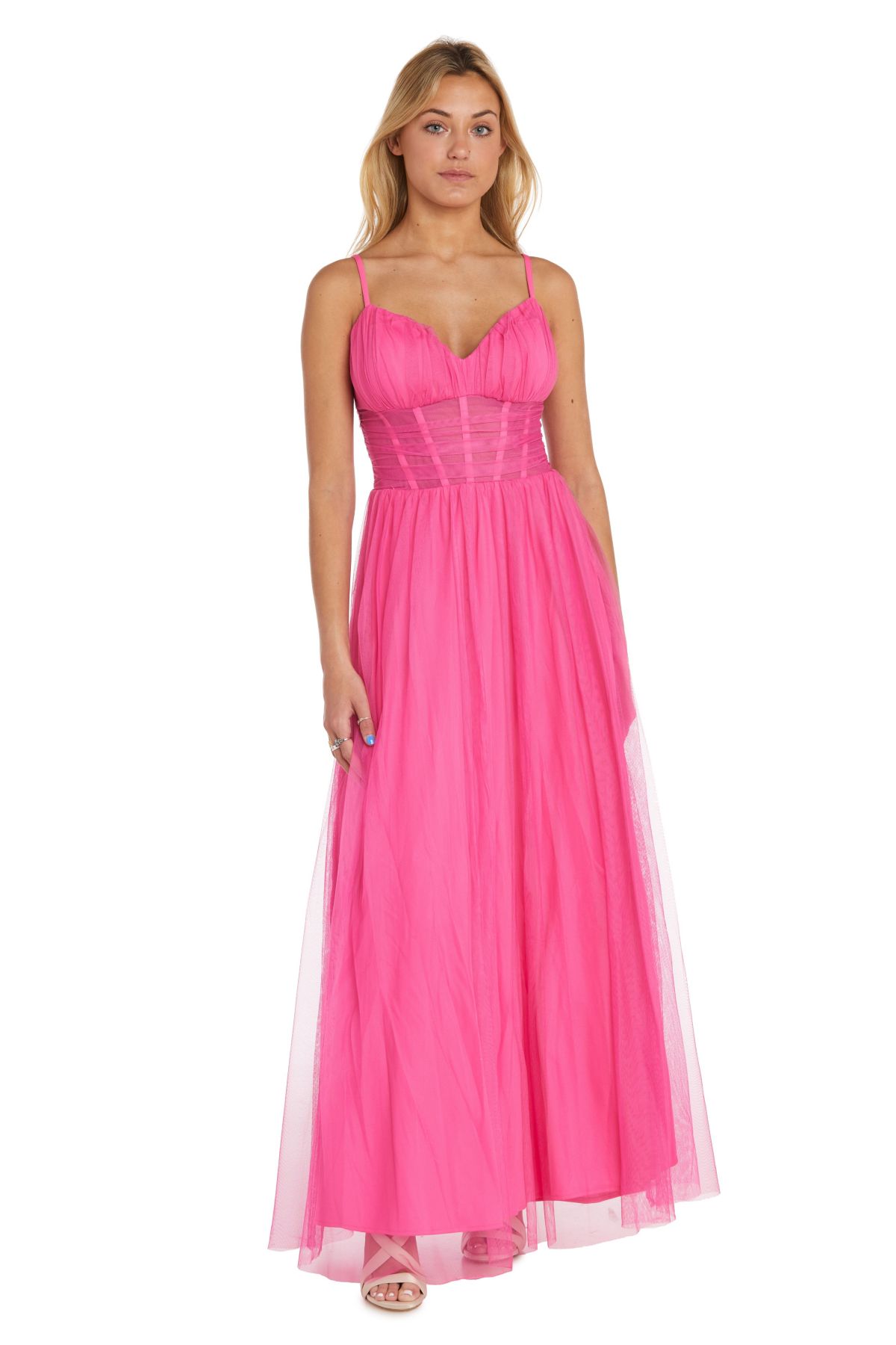 Long Sweetheart Neck Tulle Ballgown W Adjustable Spaghetti Straps  Corset Midriff  And Pockets