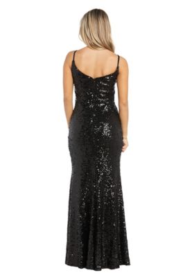 Long Slim Sequin W Corset Bodice Mesh Insets And Side Slit