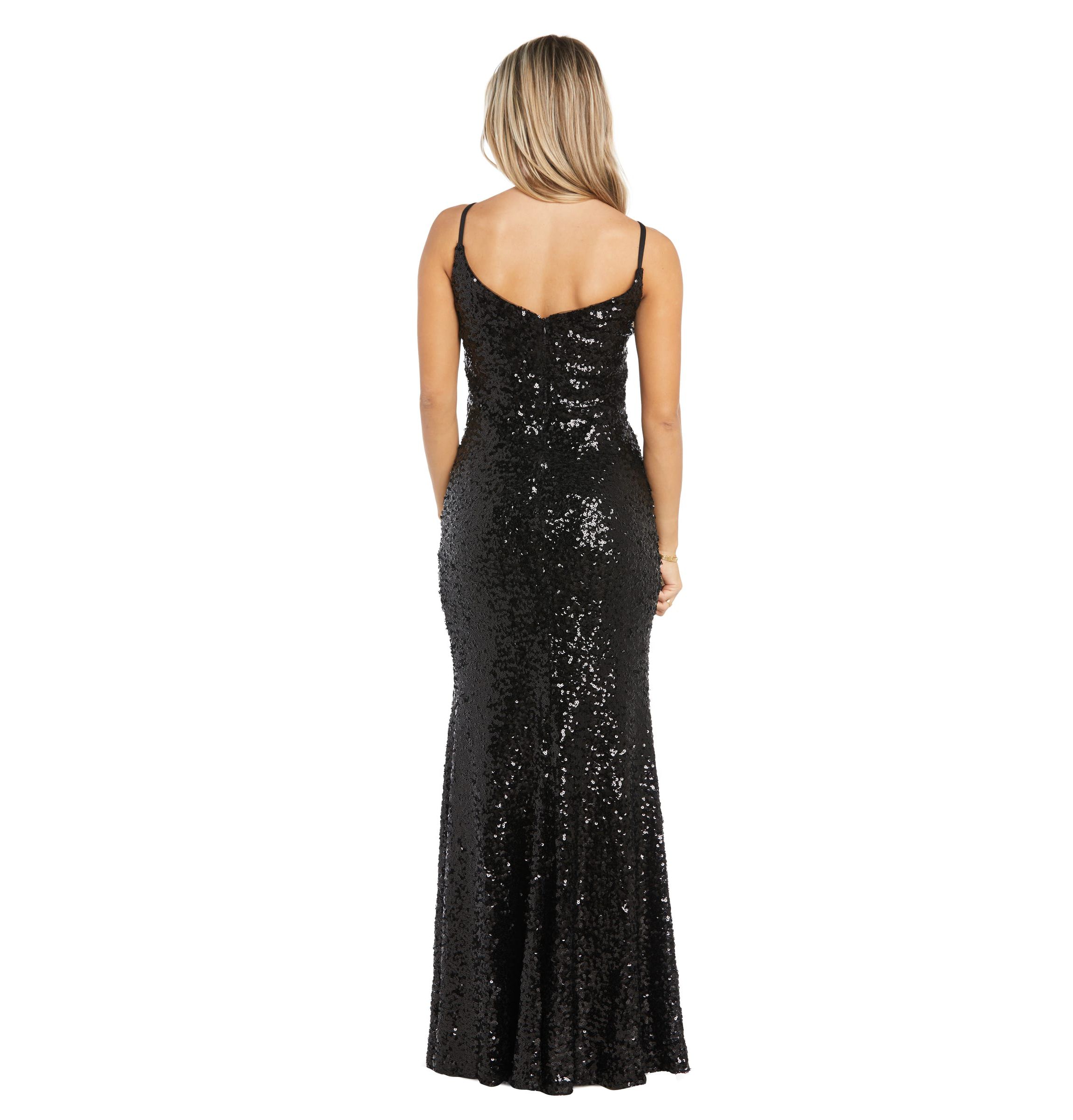Long Slim Sequin W Corset Bodice Mesh Insets And Side Slit