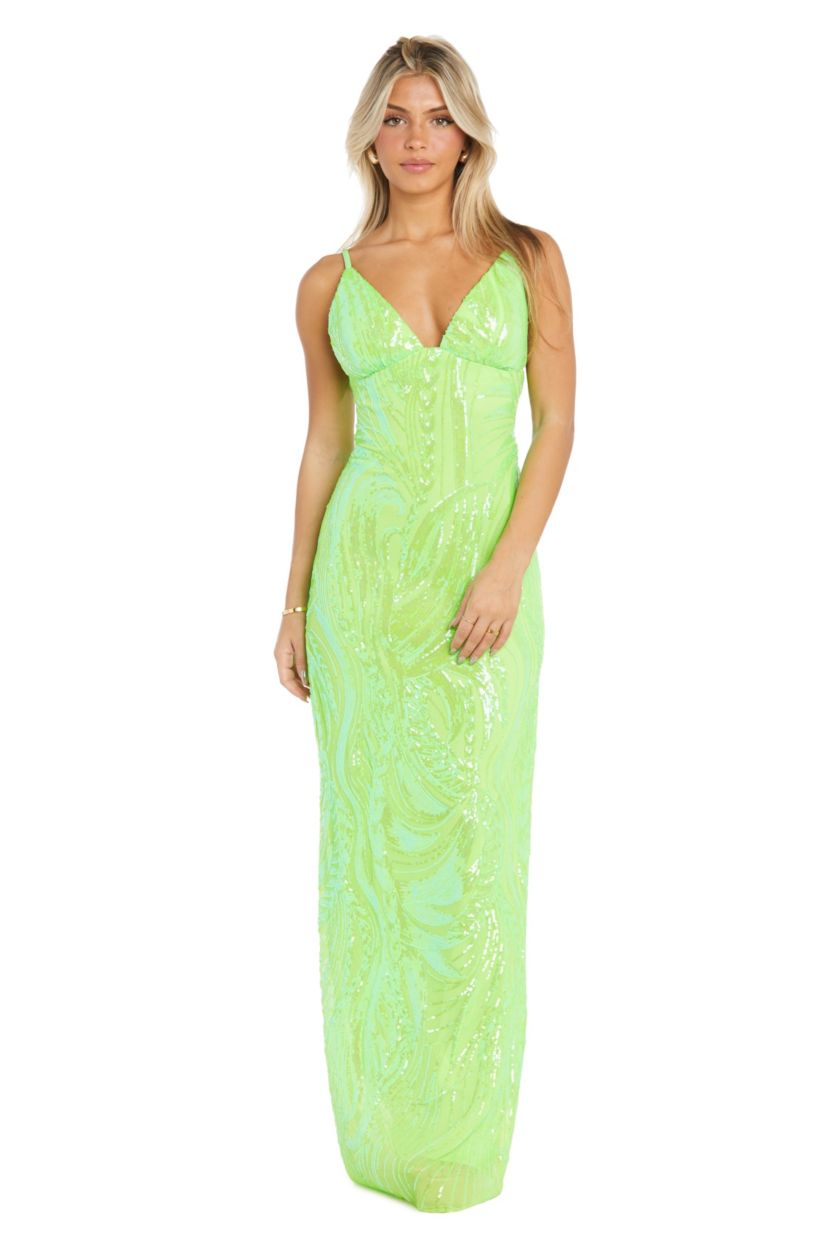Long Slim Patterned Sequin W Spaghetti Straps
