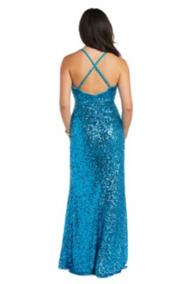 Long All Over Sequin Soft Draped Cowl W Adjustable Spaghetti Strap X Back And Side Slit