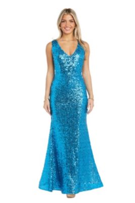 Morgan & Co Women's Long V Front All Over Sequins W Power Mesh Side Insets And Deep V Back -  150028113313