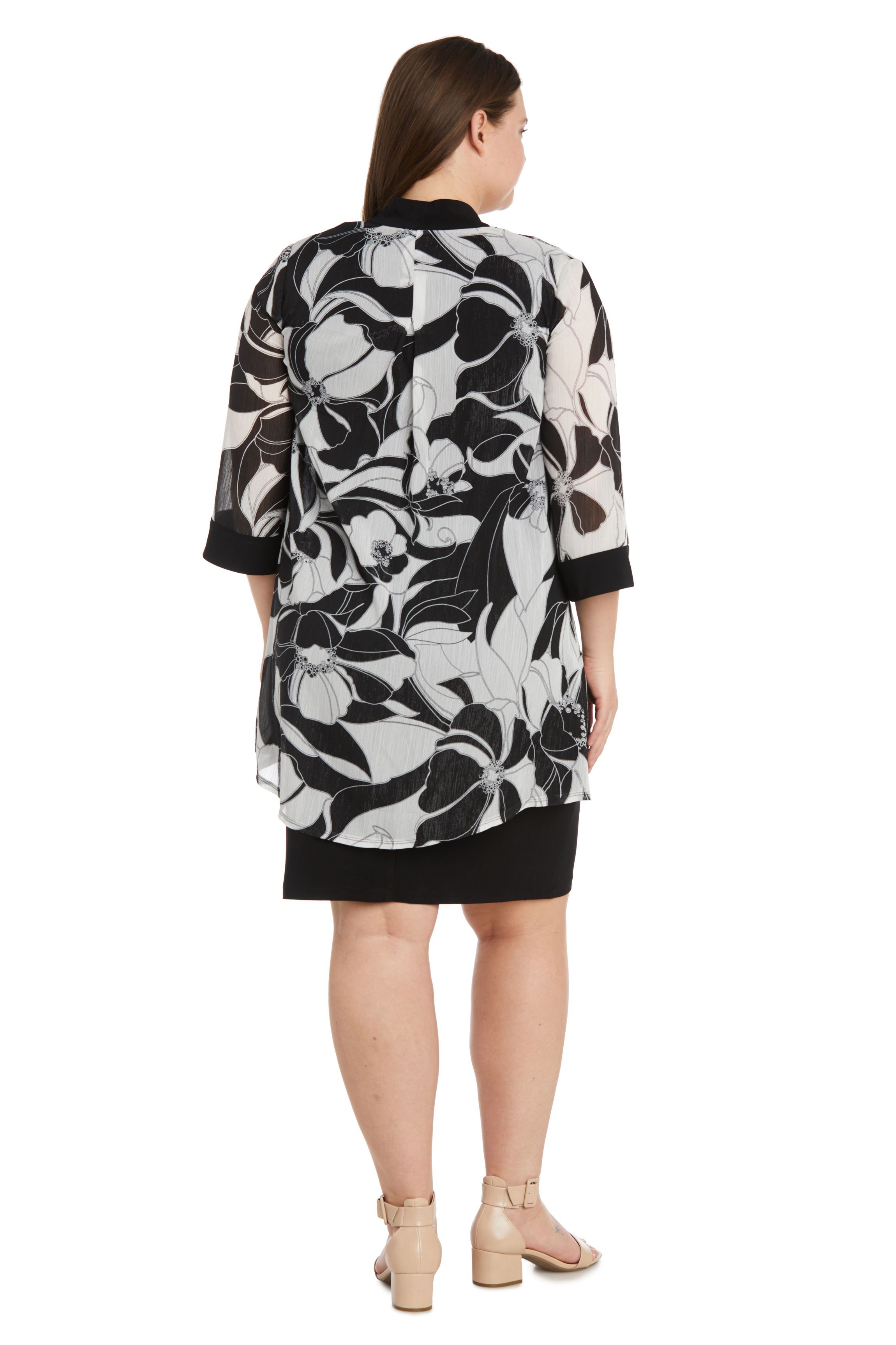 2Pc Printed Chiffon and Jersey Jacket Dress with Detachable Necklace