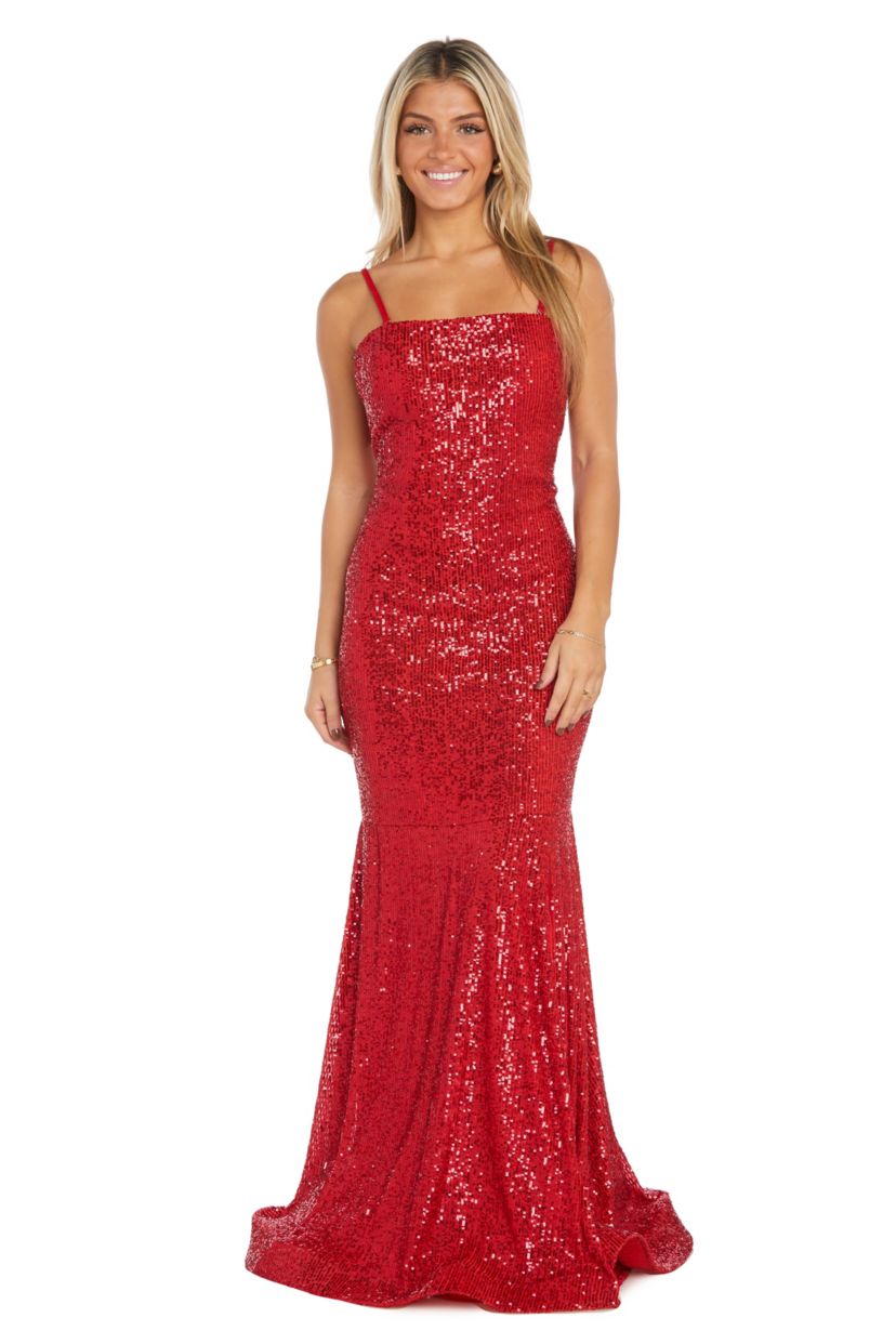 Long Strapless All Over Sequins W Detachable And Adjustable Straps, Mermaid Hem And Side Slit