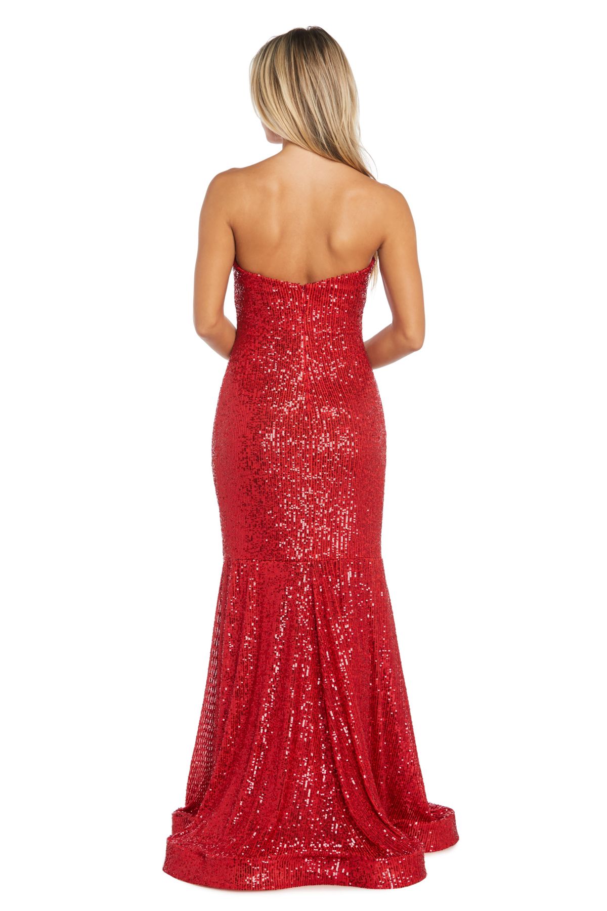 Long Strapless All Over Sequins W Detachable And Adjustable Straps, Mermaid Hem And Side Slit