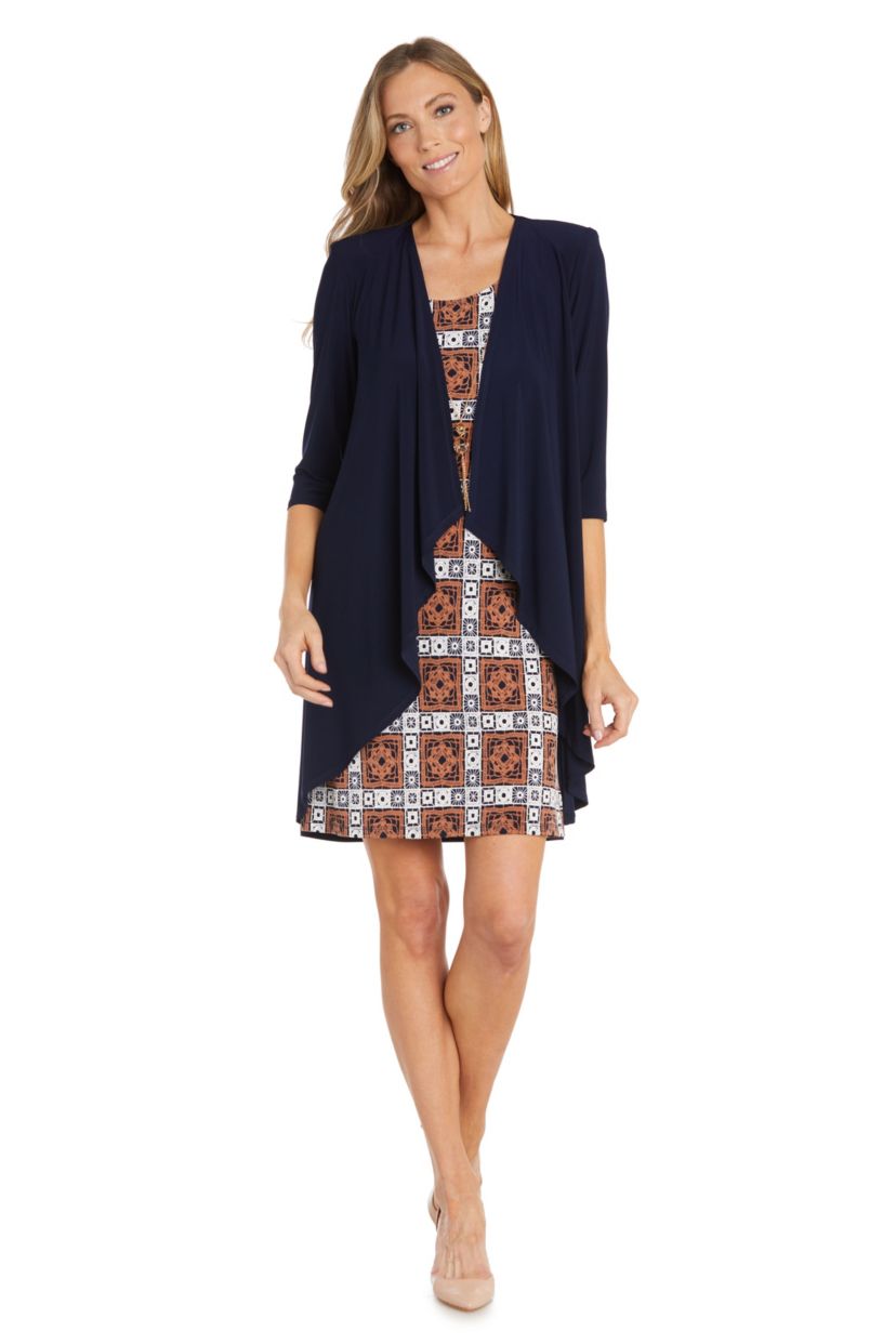 2Pc Puff Print Ity Jacket Dress
