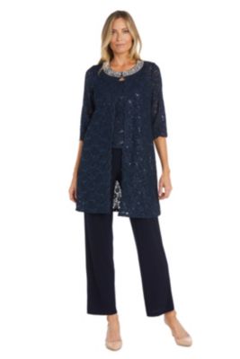 R & M Richards 3Pc Duster Pant Set Scallop Edge Jacket And Sleeve W ...