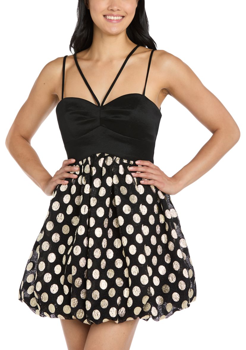 Womens Sweetheart Neck Dot Printed Fit and Flare Mini Dress