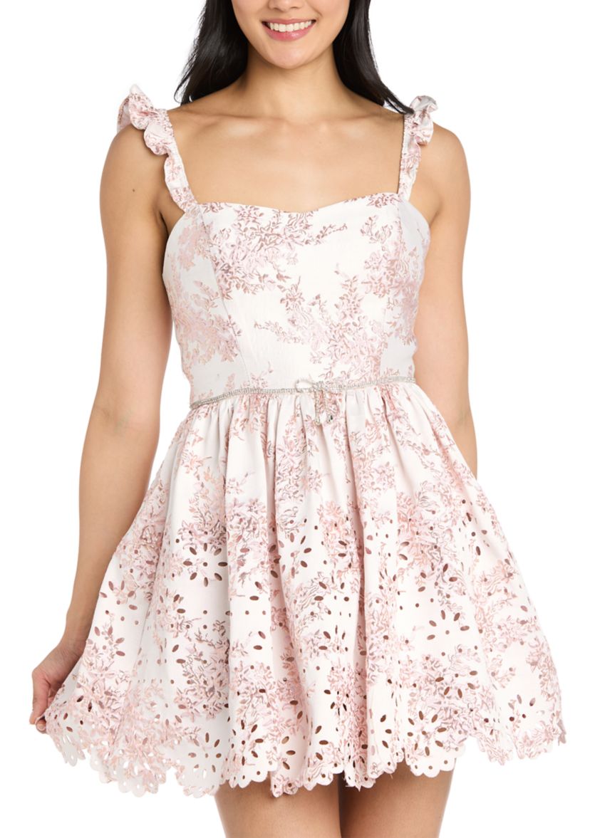 Womens Sleeveless Laser Cut Jacquard Dress