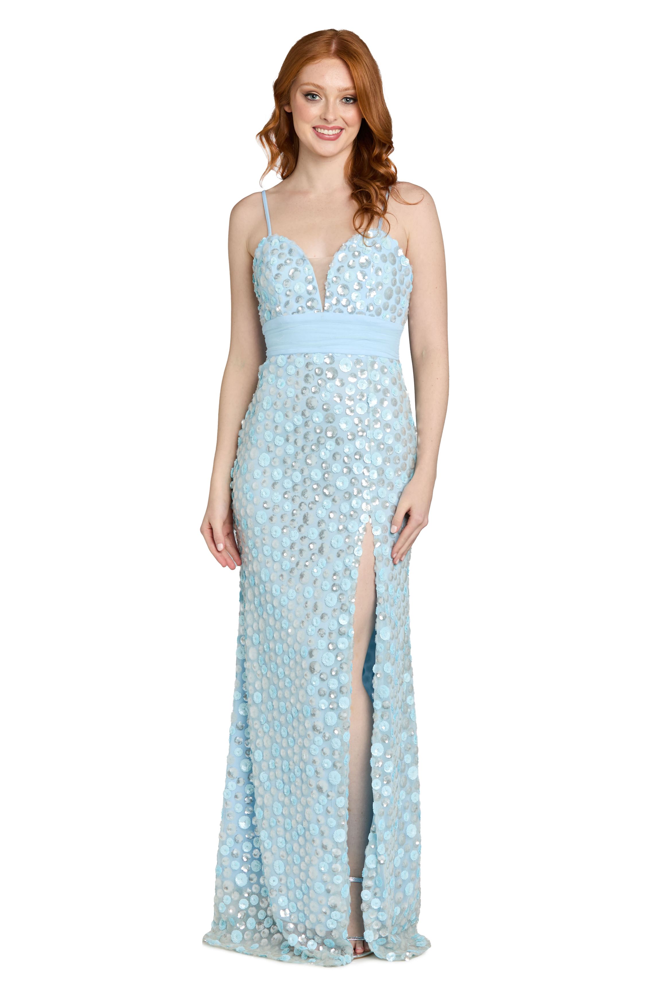 morgan & co sequin dress Morgan & Co Women's Long 3D Sequin Dress, Yellow, 5
