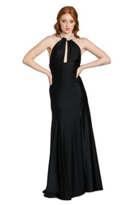 morgan and co halter dress Morgan & Co Women's Long Hi Neck Charmeuse W Tie, Small