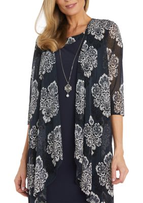 Women's 3/4 Sleeve Printed Mesh Burnout Jacket Dress