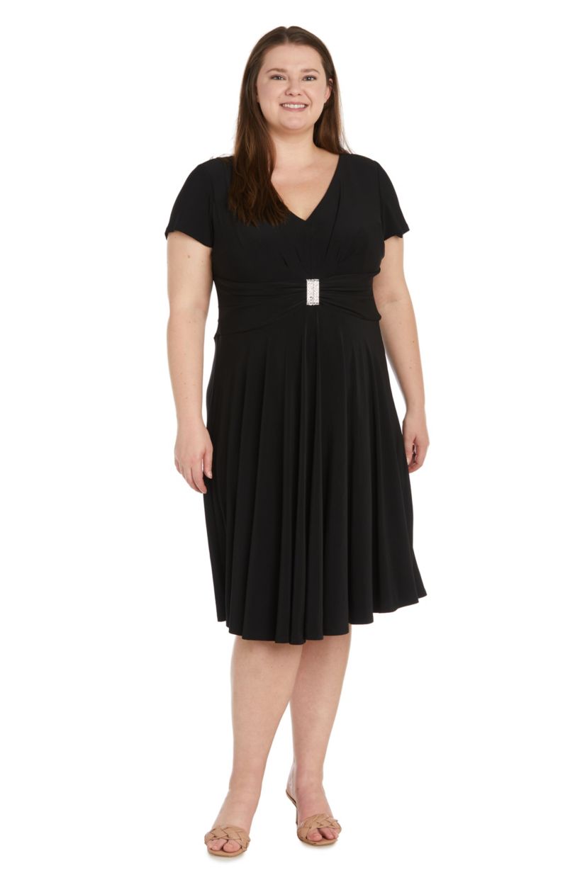 1Pc Sculpt Waist Fit And Flare Dress With Rhinestone Detail