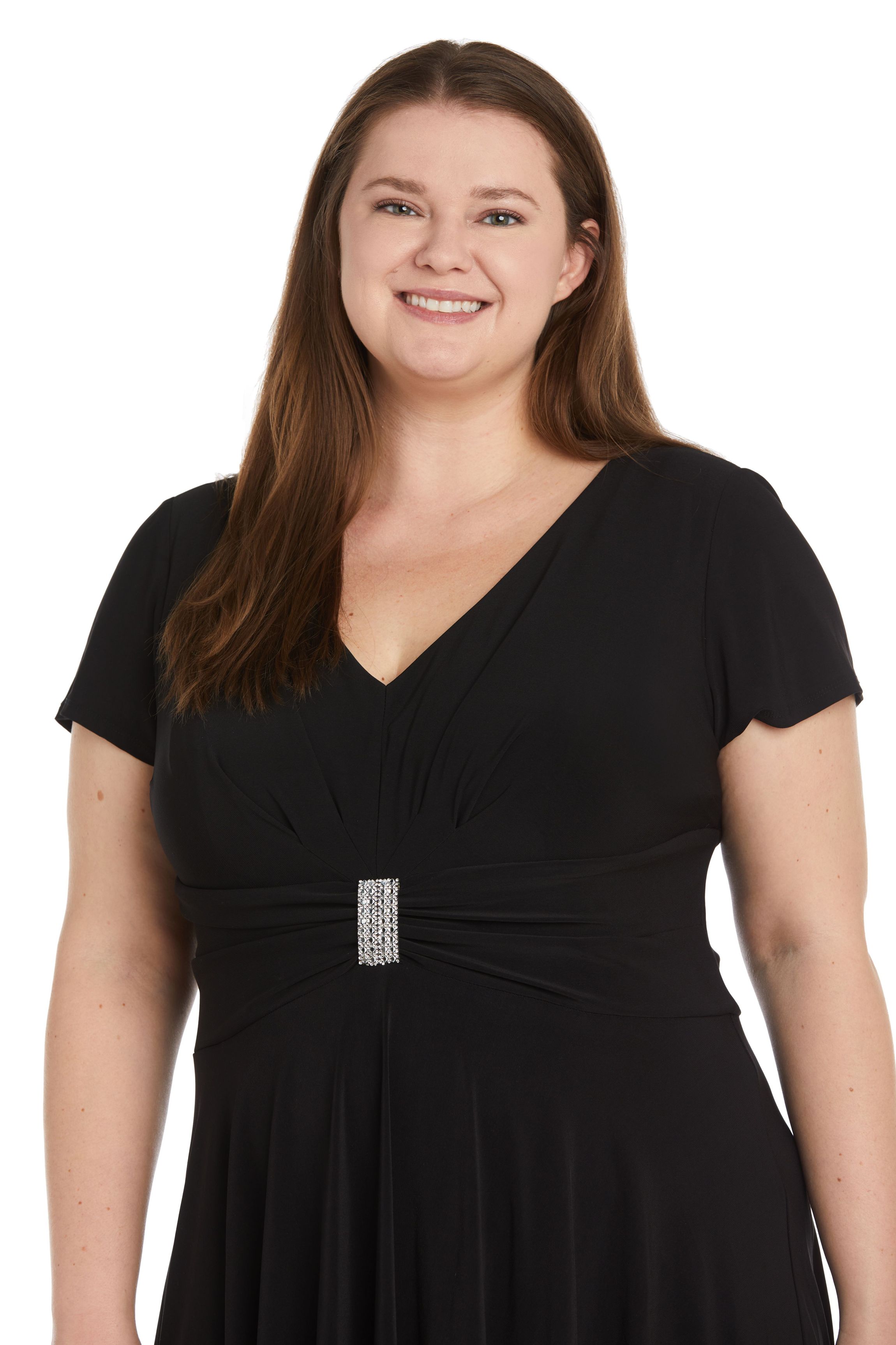 1Pc Sculpt Waist Fit And Flare Dress With Rhinestone Detail