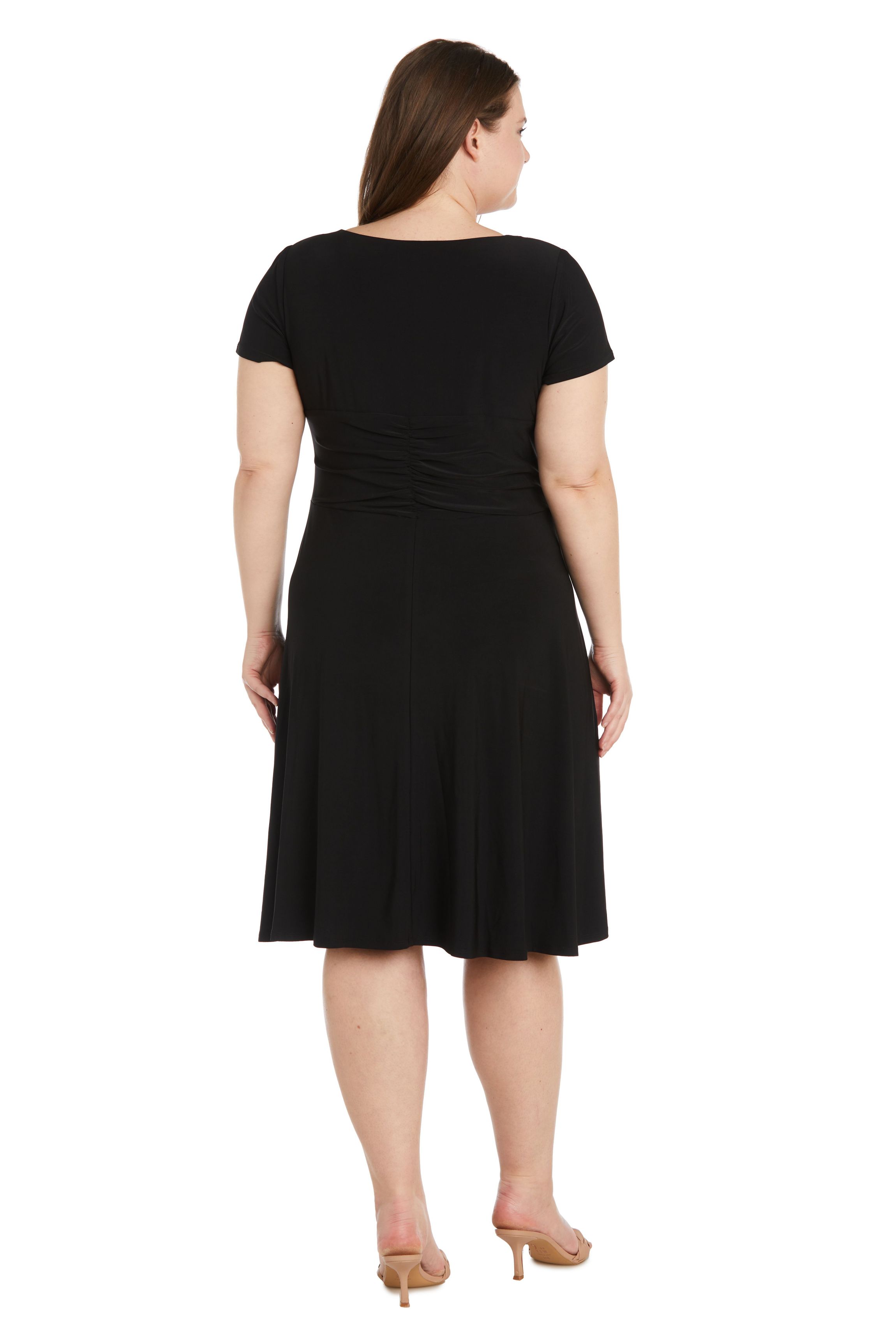 1Pc Sculpt Waist Fit And Flare Dress With Rhinestone Detail