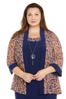 2Pc Printed Chiffon Jacket Dress With Tank And Detachable Necklace