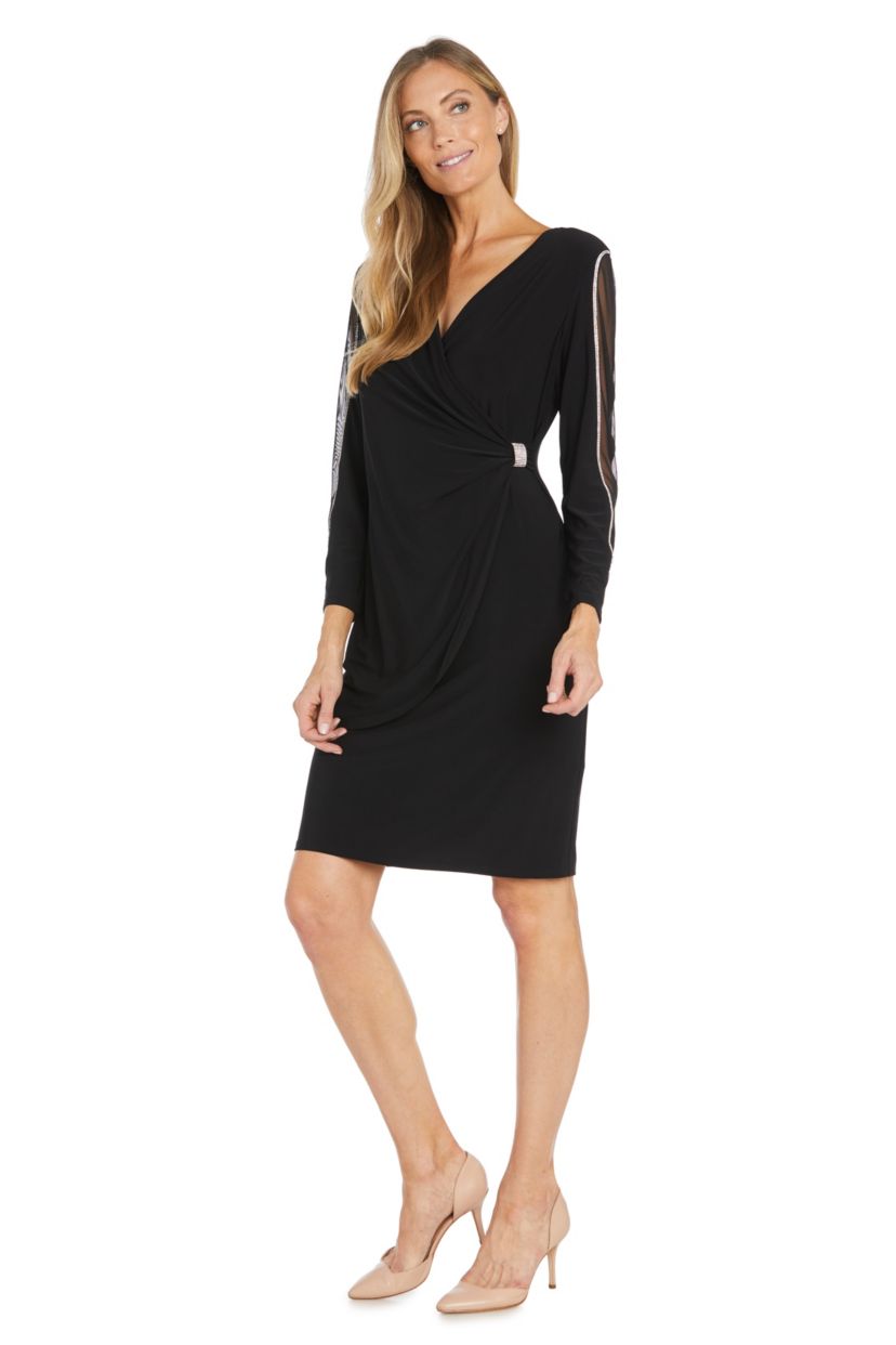 1Pc Dtl Sheer Insert Slv Wrap Dress