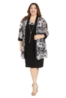 2Pc Jacket Dress 3 4 Sleeve Printed And Solid W Print Trim