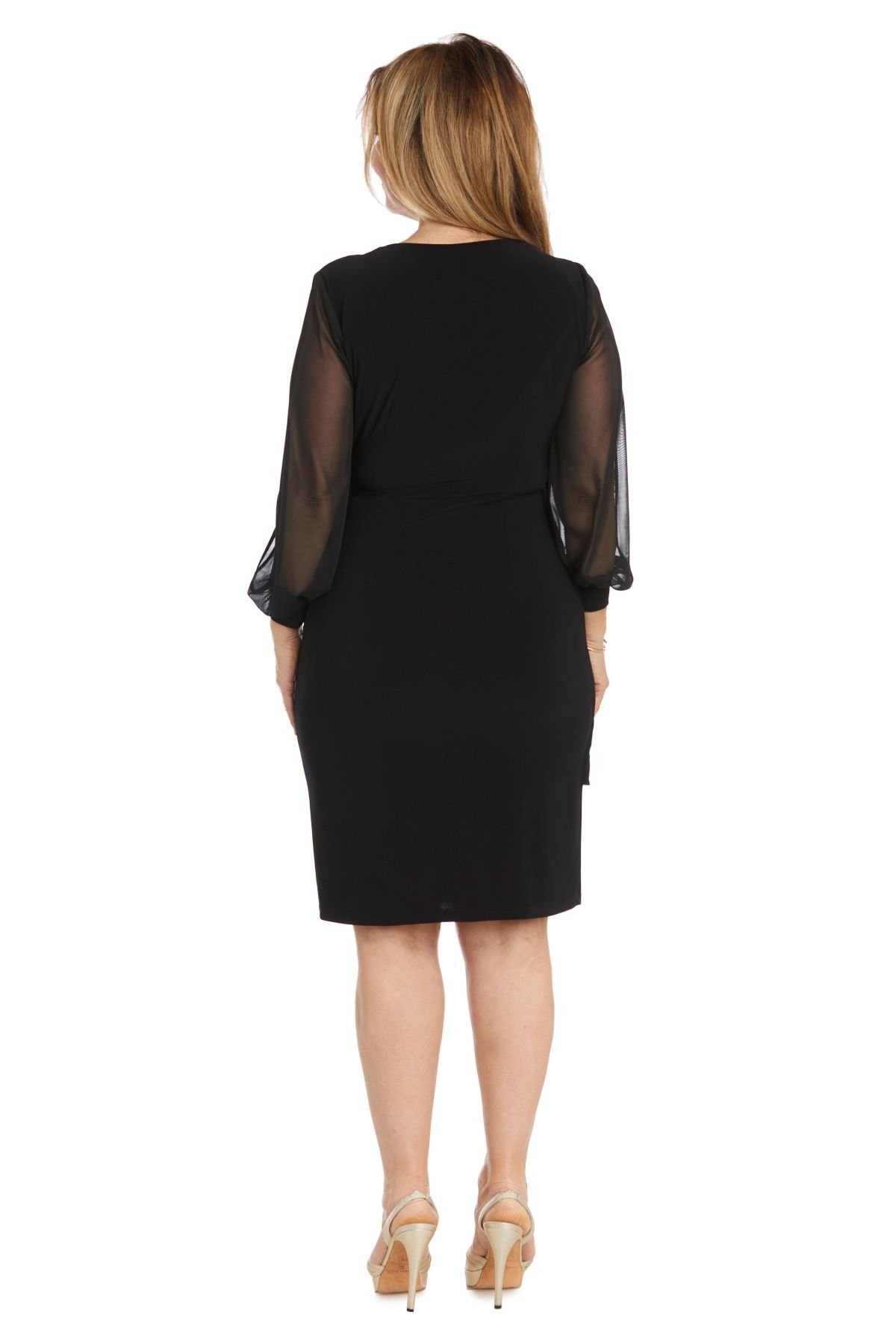 1Pc Sheer Balloon Sleeve With Slit Detail Wrap Dress