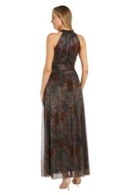 Long Beaded V Neck Dress With Contrast Lining And Mesh Godet Insets