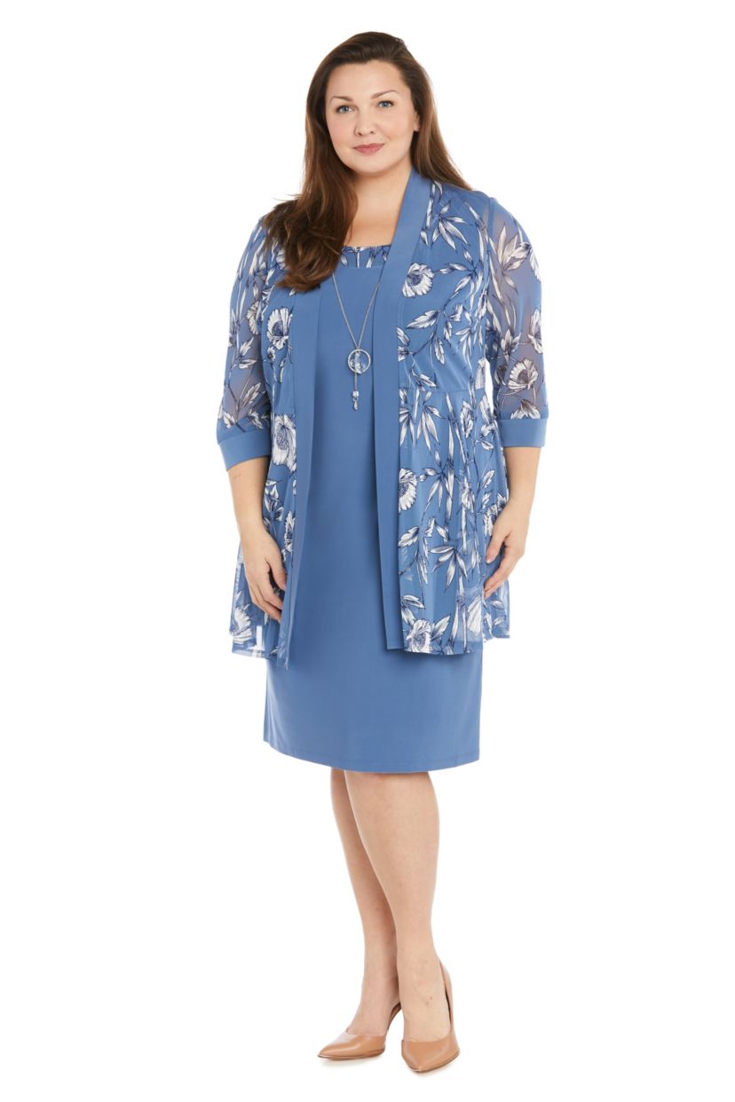 2Pc Printed Puff Print Jacket Dress With Tank Dress And Detachable Necklace