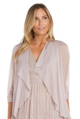 2 Pc Matte Jersey Chiffon And Pleated Crinkle With Holo Trans Jacket Dress