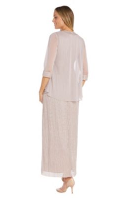 2 Pc Matte Jersey Chiffon And Pleated Crinkle With Holo Trans Jacket Dress