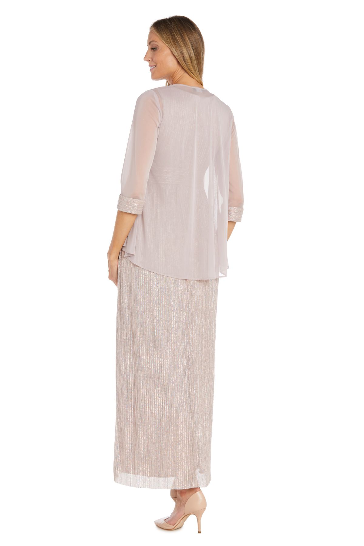 2 Pc Matte Jersey Chiffon And Pleated Crinkle With Holo Trans Jacket Dress