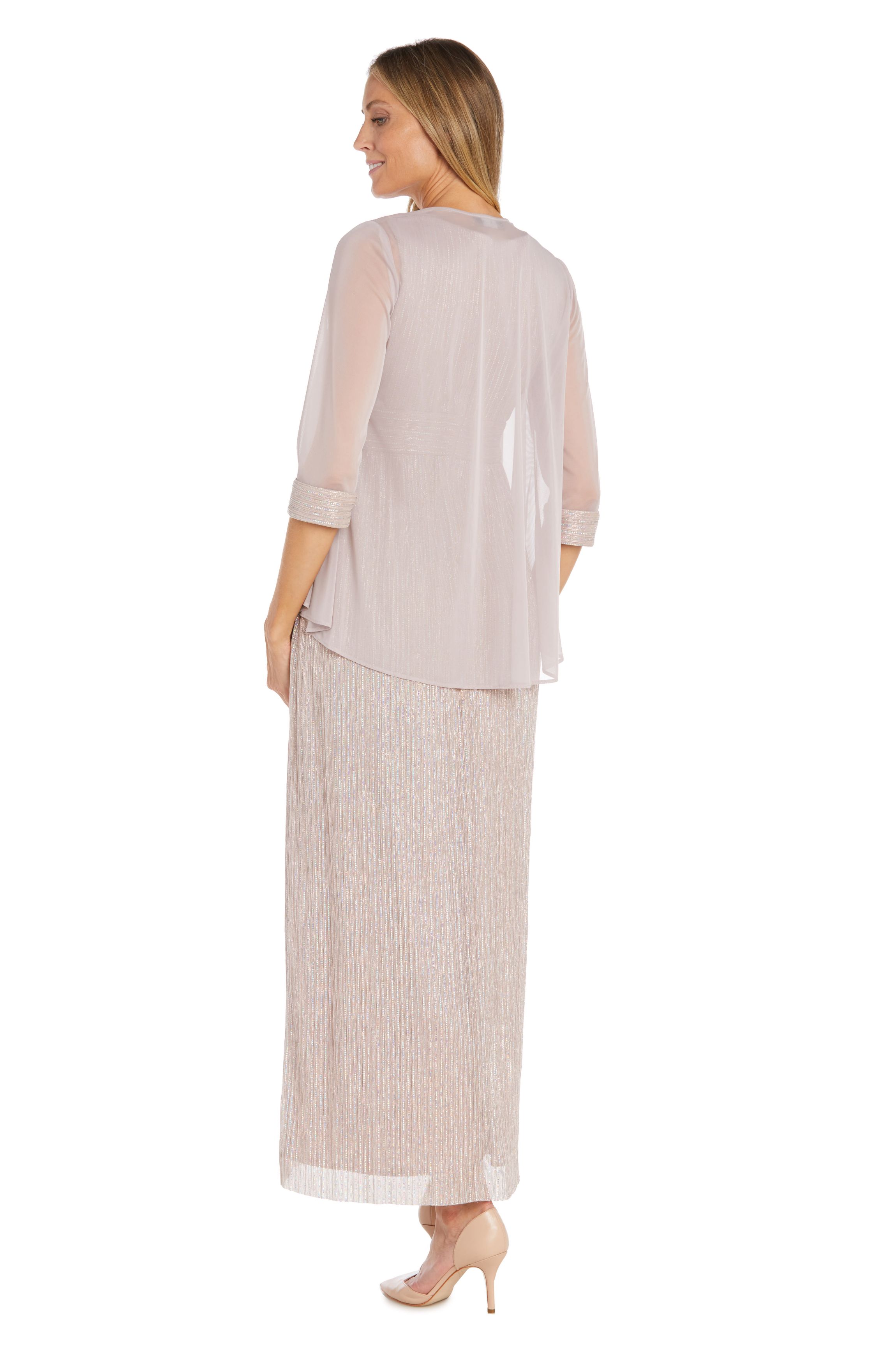 2 Pc Matte Jersey Chiffon And Pleated Crinkle With Holo Trans Jacket Dress