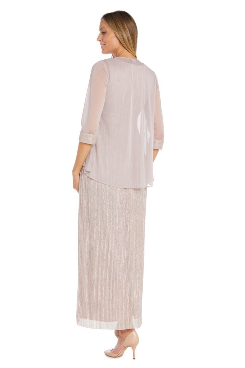 2 Pc Matte Jersey Chiffon And Pleated Crinkle With Holo Trans Jacket Dress