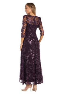 1Pc Emb Sequin Mesh Long Dress With Sheer Illusion Yoke