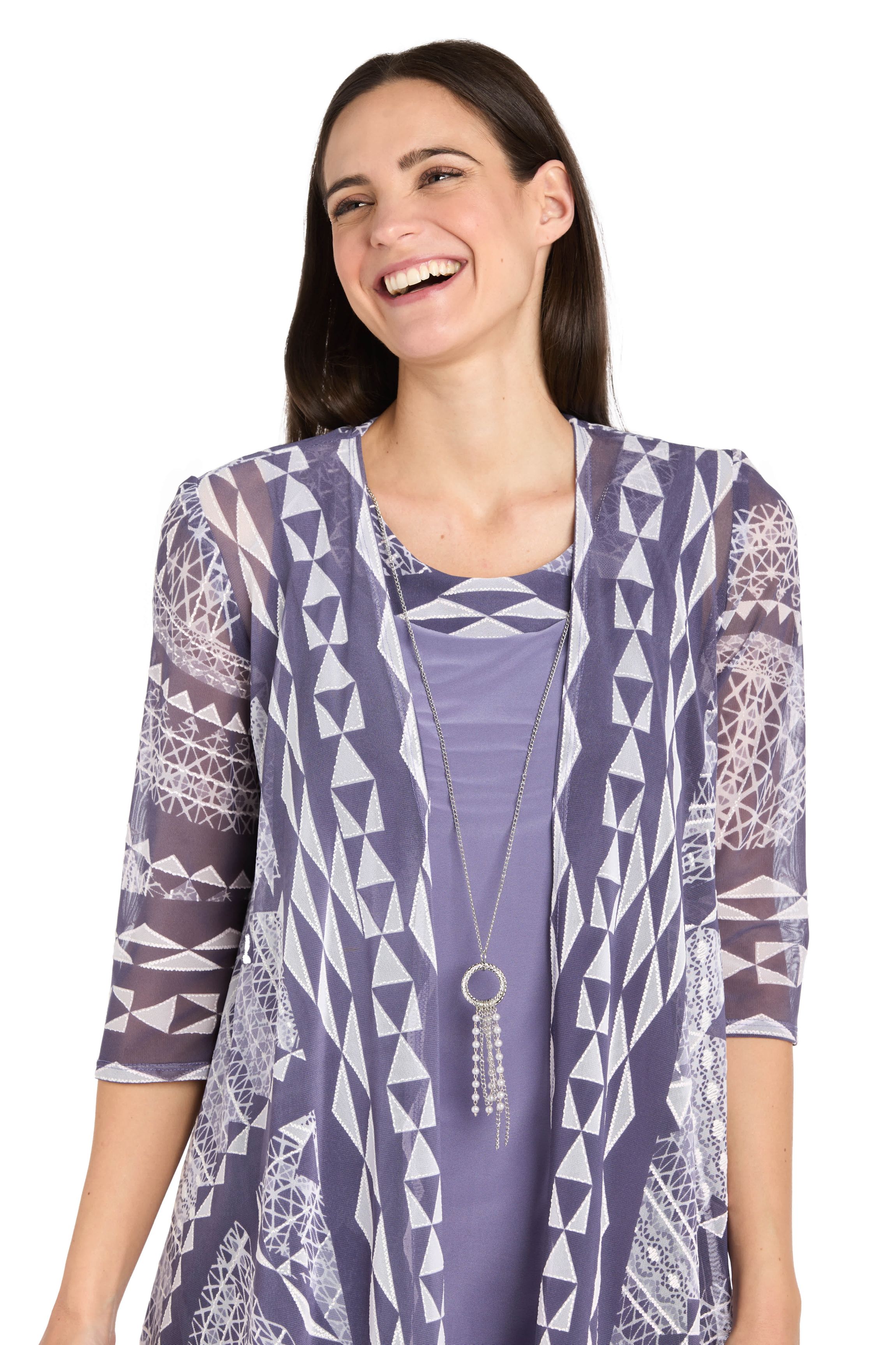 2Pc Printed Jacket Dress with Detachable Necklace